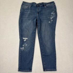 Earl Jean Skinny Ankle Jeans 20W Mid Rise Cotton Blend Floral Boho Distressed